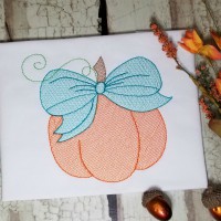 Single Pumpkin with Bow Machine Embroidery Design - Sketch Stitch